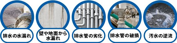 つまり・水あふれ・悪臭がする・モノを落とした・逆流